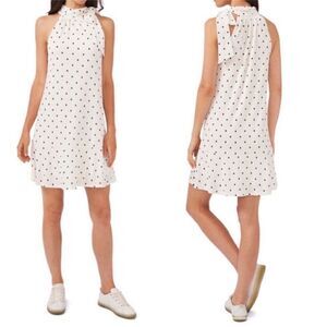 CeCe Polka Dot High Neck Knit A-Line Dress in Soft Ecru Size M